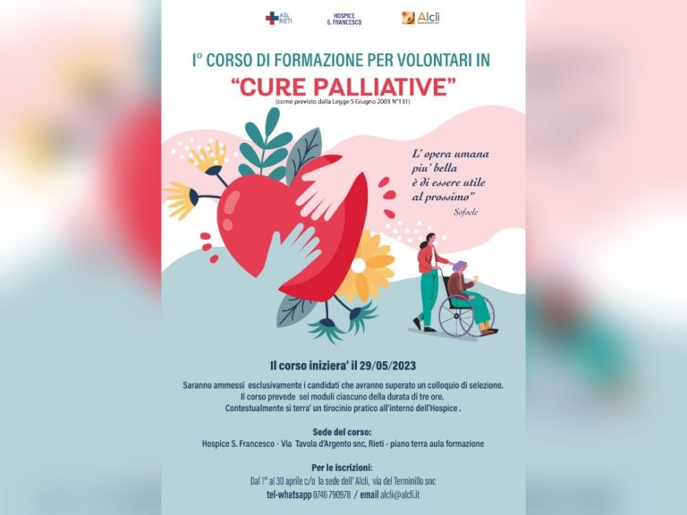 Si aprono le iscrizioni al primo corso per volontari in Cure Palliative