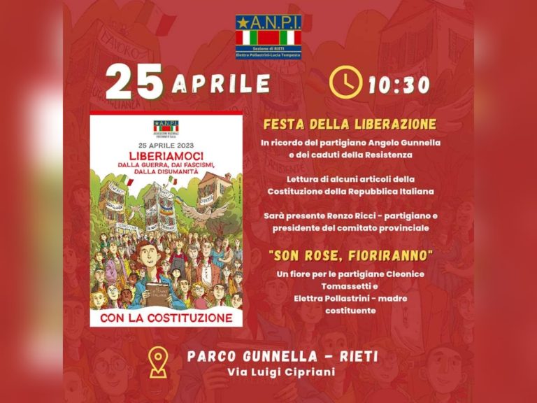 Il 25 aprile appuntamento con ANPI Rieti al Parco Gunnella