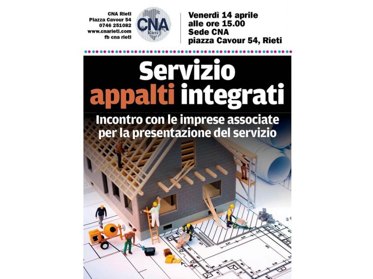 Appalti integrati, alla CNA Rieti il 14 aprile presentazione dei servizi