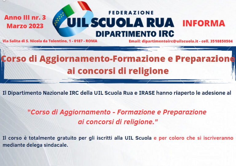 Corso di aggiornamento, formazione e preparazione ai corsi di religione cattolica
