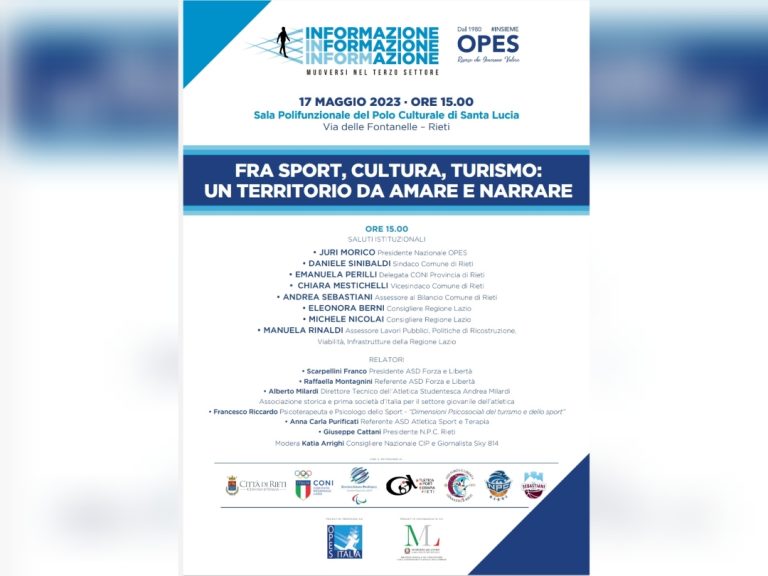 Opes e Informazione organizzano a Rieti: “Fra sport, turismo e cultura, un territorio da amare e narrare”