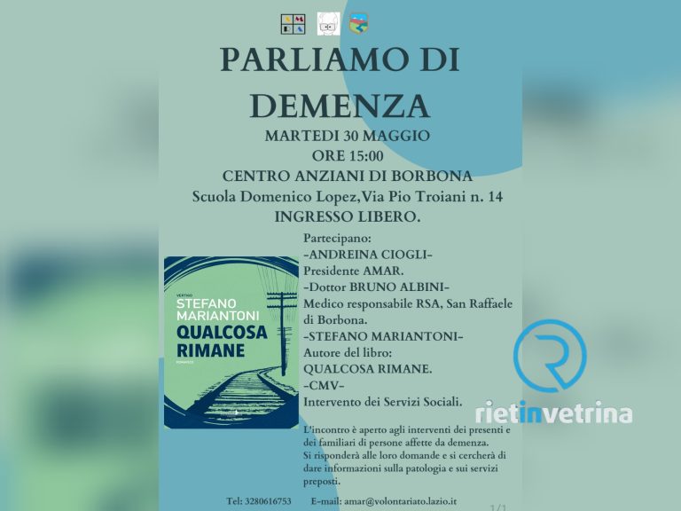 Il 30 maggio AMAR organizza a Borbona l’evento “Parliamo di demenza”