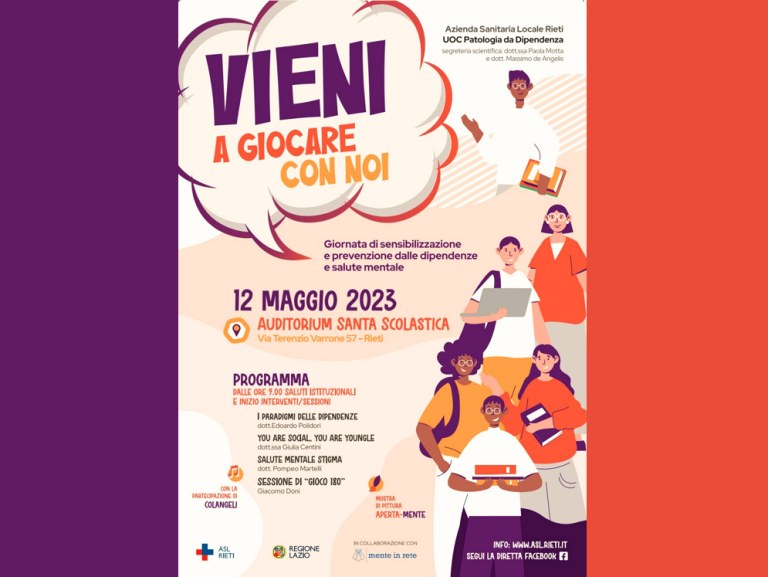 Venerdì 12 maggio all’Auditorium Santa Scolastica di Rieti l’evento “Vieni a giocare con noi”