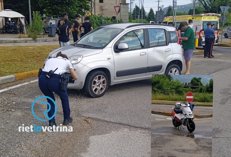 Incidente auto – motorino nella rotatoria di viale Fassini. Coinvolti due ragazzi di 14 e 16 anni