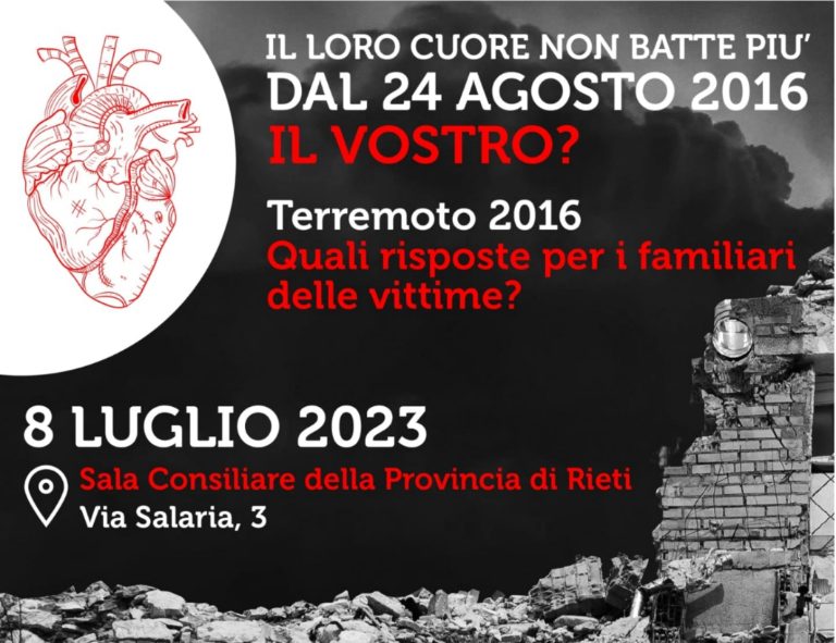 L’8 luglio a Rieti il convegno “Quali risposte per i familiari delle vittime del sisma?”