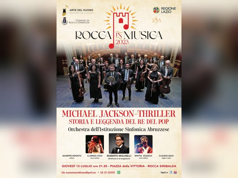 A Rocca Sinibalda i grandi successi di Michael Jackson, giovedì 13 luglio con l’Orchestra Istituzione Sinfonica Abruzzese