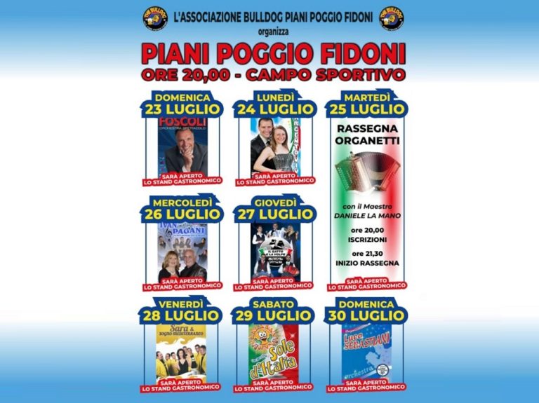 E’ FESTA – Dal 27 al 30 luglio fine settimana di musica a Piani Poggio Fidoni