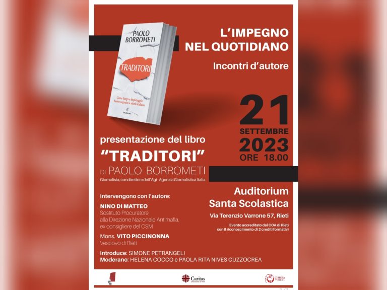 Il 21 settembre a Santa Scolastica presentazione del libro “Traditori” di Paolo Borrometi