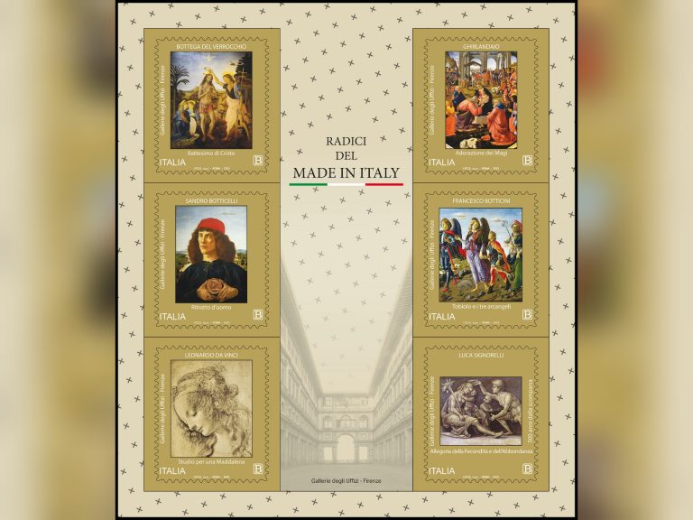 Emessi francobolli la Bottega del Verrocchio, Botticelli, Leonardo da Vinci, Ghirlandaio, Botticini, Signorelli