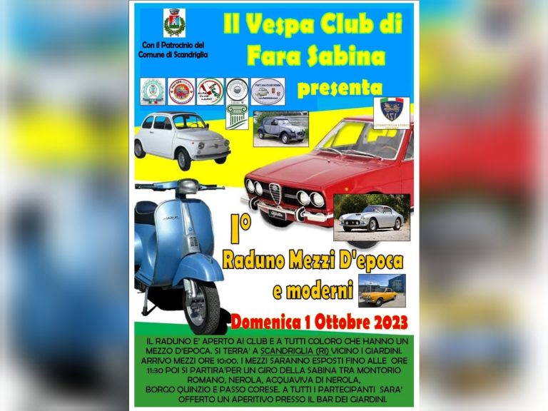 Il 1° ottobre a Scandriglia “Primo raduno mezzi d’epoca e moderni”