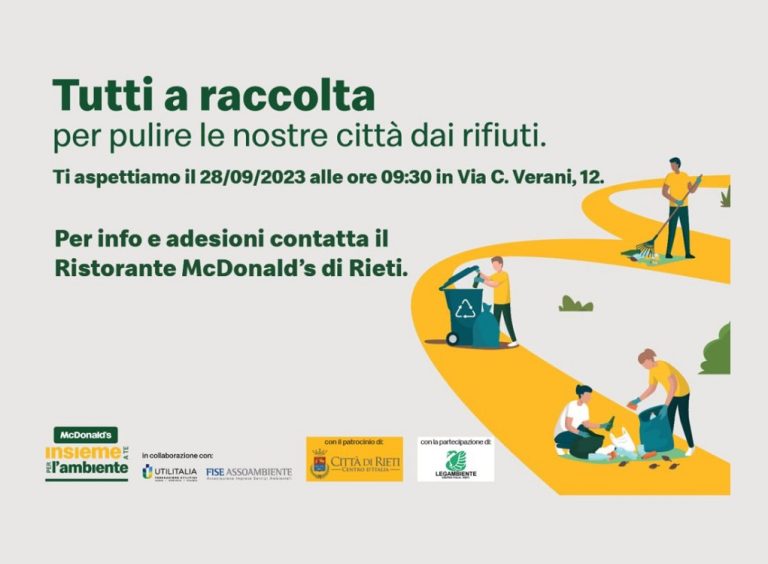 Il 28 settembre McDonald’s chiama “Tutti a raccolta” per pulire Rieti