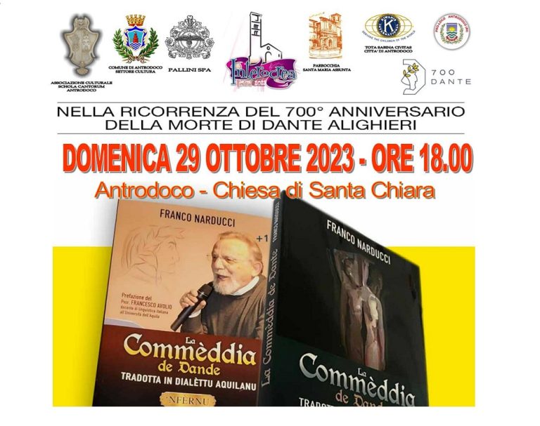 Il 29 ottobre presentazione del libro “Priatoriu”, il Purgatorio di Dante tradotto in aquilano da Franco Narducci