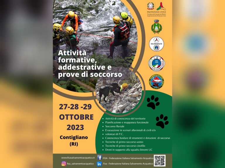 Il 28 ottobre a Contigliano attività formative, addestrative e prove di soccorso