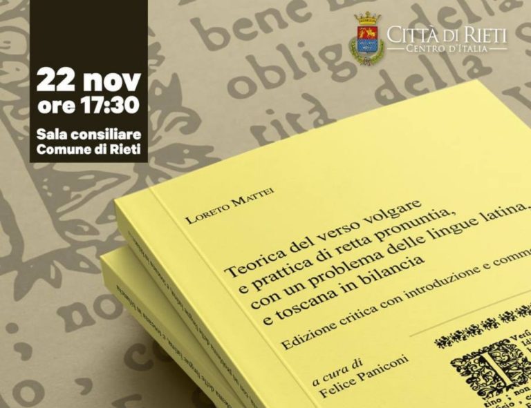 Il 22 novembre presentazione del libro di Felice Paniconi “Teoria del verso volgare”