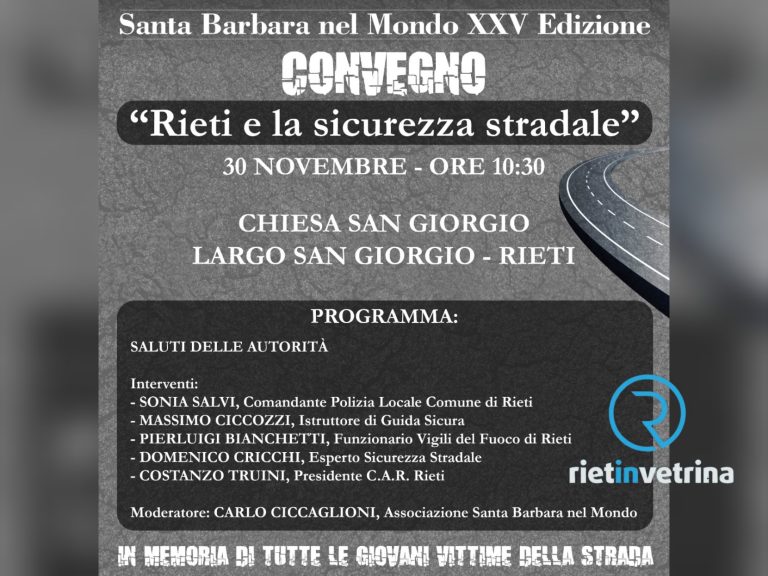 “Rieti e la sicurezza stradale”, convegno il 30 novembre