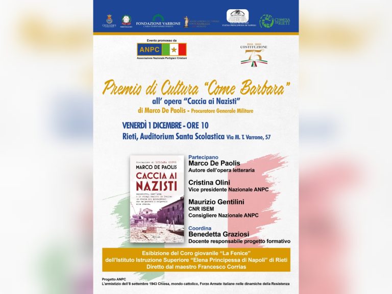 Il 1° dicembre consegna del Premio di Cultura “Come Barbara”