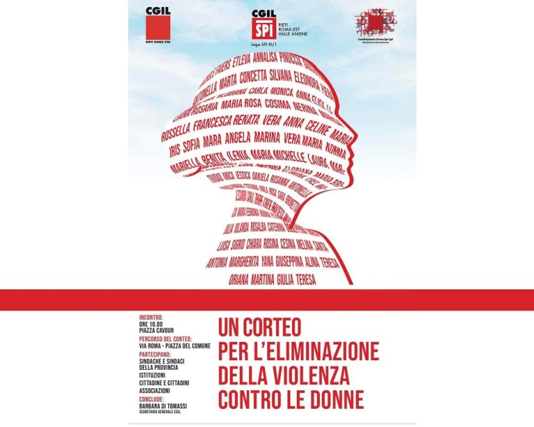 Stop violenza sulle donne, sabato mattina 25 novembre corteo CGIL Rieti da piazza Cavour
