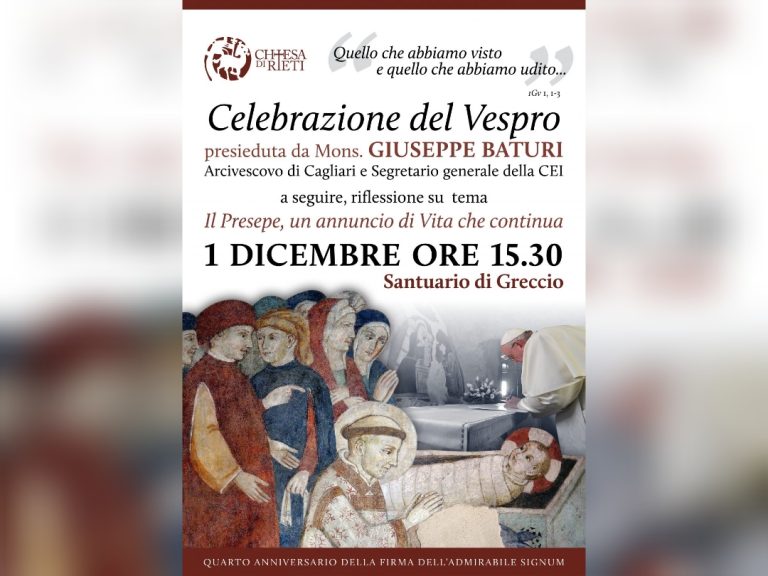L’arcivescovo di Cagliari mons. Giuseppe Baturi a Greccio per la celebrazione del Vespro