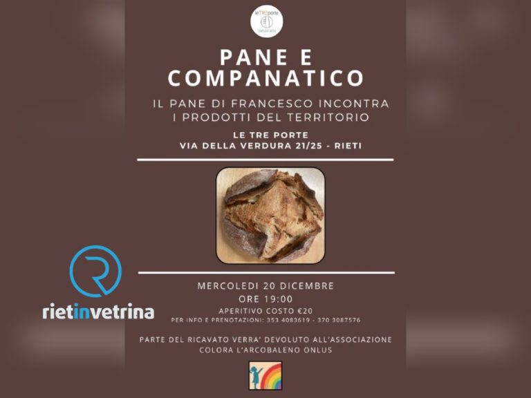 Mercoledì 20 dicembre a Rieti l’evento “Pane e Companatico”