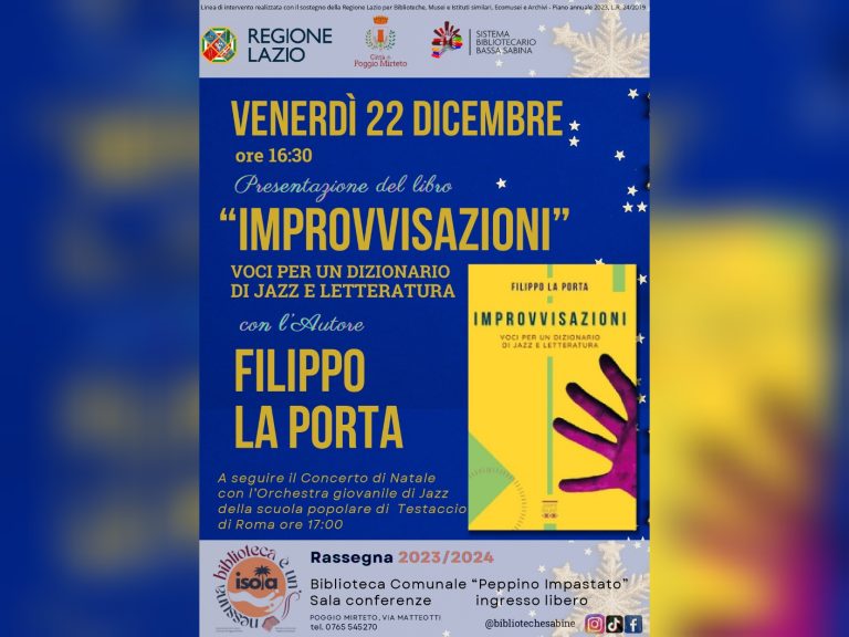 Il 22 dicembre nella Biblioteca Comunale di Poggio Mirteto presentazione del libro “Improvvisazioni”