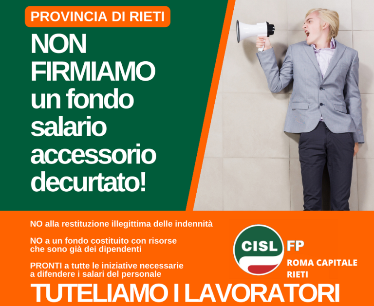 Provincia di Rieti, la CISL FP non firma il fondo salario accessorio decurtato: “No al recupero illegittimo delle indennità dovute