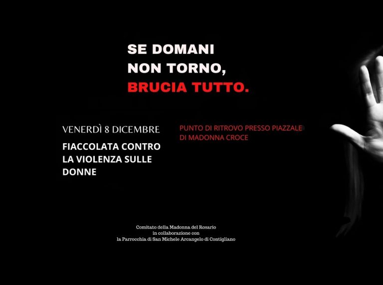 Venerdì 8 dicembre a Contigliano fiaccolata contro la violenza sulle donne