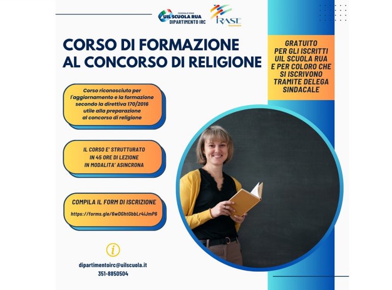 Aperte le iscrizioni al corso di preparazione, formazione e aggiornamento al Concorso di Religione