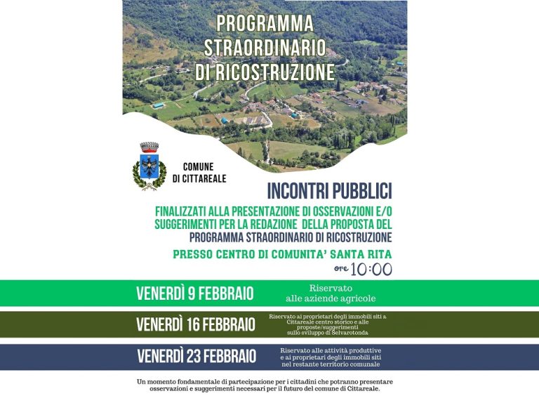 Cittareale, a febbraio gli incontri pubblici sul programma straordinario di ricostruzione (P.S.R.)