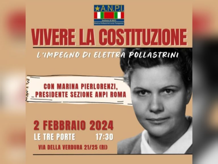 Il 2 febbraio a Rieti incontro su Elettra Pollastrini e la Costituzione Italia con Marina Pierlorenzi