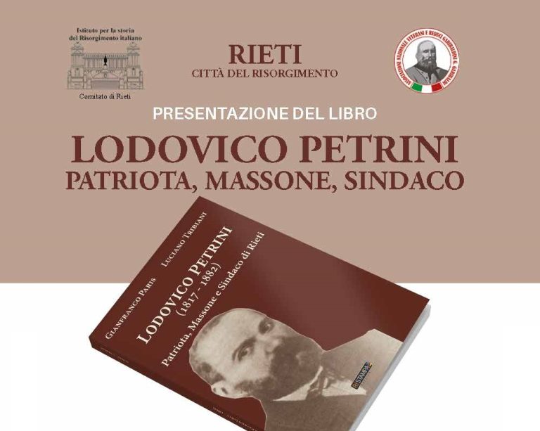 Il 16 febbraio a Rieti presentazione del libro “Lodovico Petrini – Patriota, Massone, Sindaco”