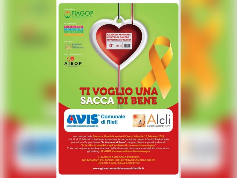 “Ti vogliamo una sacca di bene”, iniziativa AVIS Rieti – ALCLI