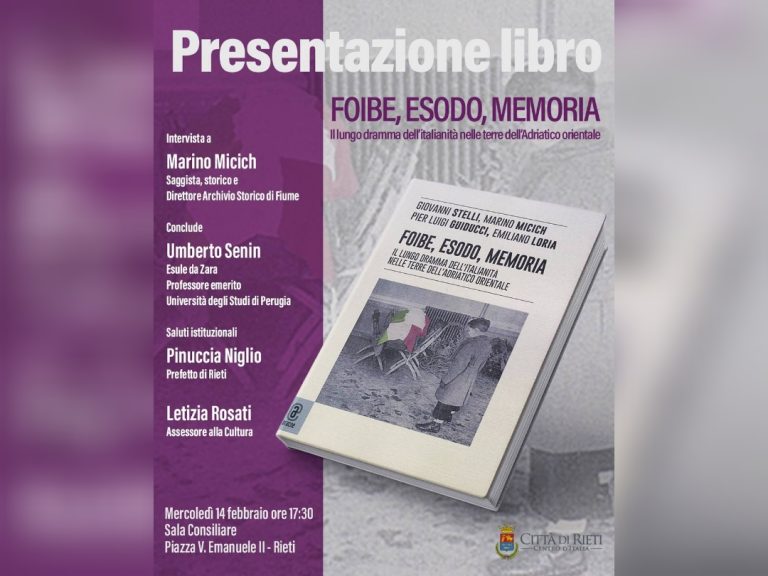 Il 14 febbraio presentazione del libro “Foibe, esodo, memoria”