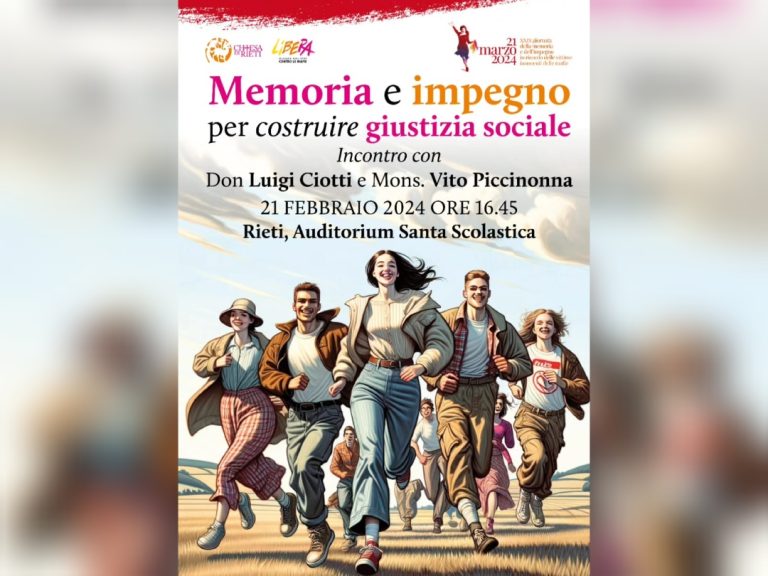 Il 21 febbraio incontro a Rieti con don Luigi Ciotti e il vescovo Vito Piccinonna