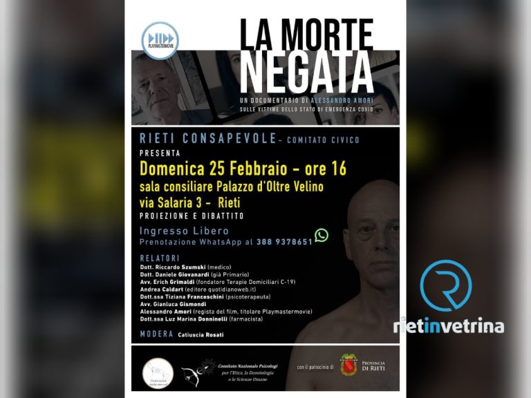 “La Morte Negata”, docufilm in programma il 25 febbraio nell’aula consiliare della Provincia di Rieti