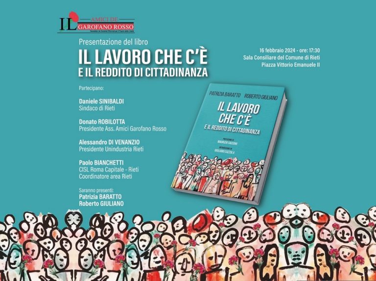 Il 16 febbraio a Rieti presentazione del libro “Il lavoro che c’è e il reddito di cittadinanza”