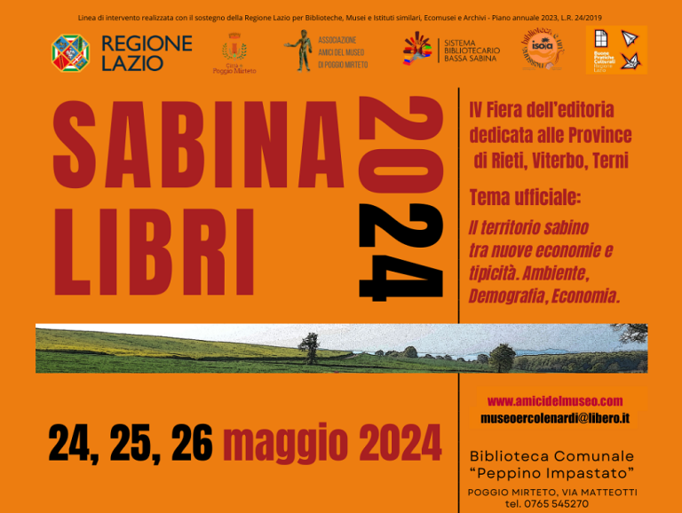 Dal 24 al 26 maggio torna “Sabina Libri”, la fiera dell’editoria a Poggio Mirteto