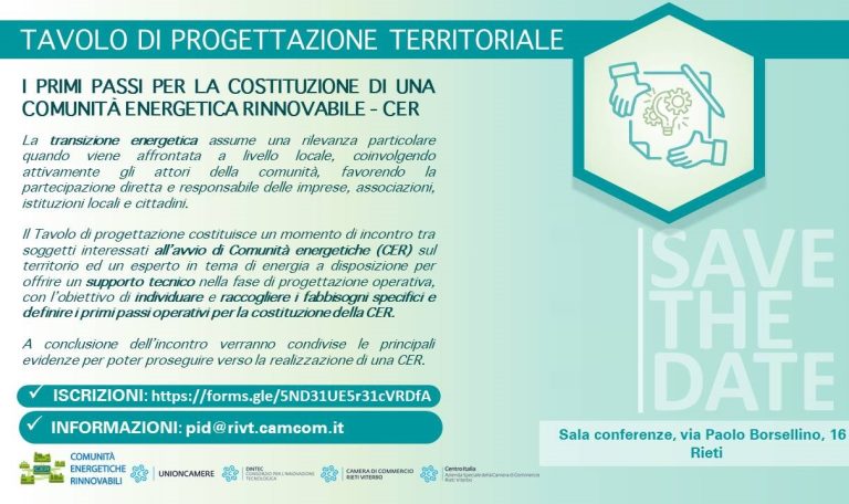 Transizione energetica: due incontri per costituire e consolidare le CER