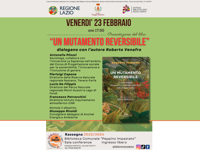 Il 23 febbraio alla Biblioteca “Peppino Impastato” presentazione del libro “Un mutamento reversibile” edito Gangemi