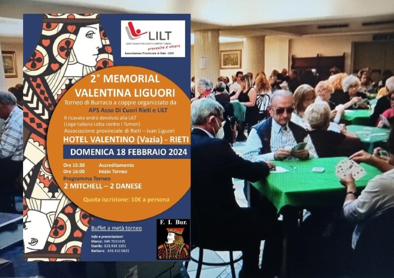 Svolto il 2° Memorial Valentina Liguori, torneo benefico di burraco