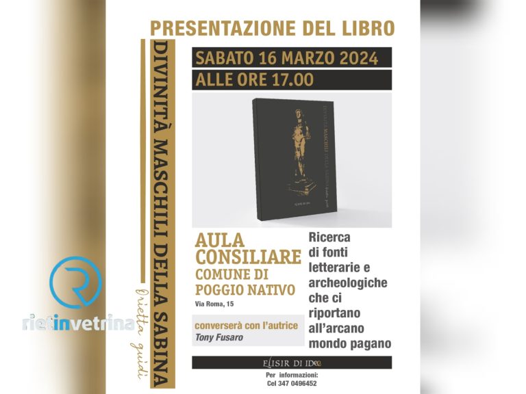 Il 16 marzo a Poggio Nativo presentazione del libro: “Divinità maschili della Sabina”