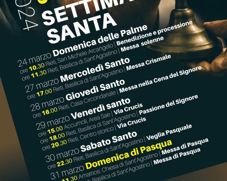 Calendario di eventi dalla domenica delle Palme alla Santa Pasqua