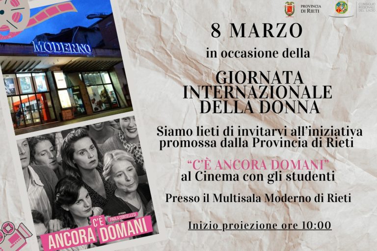 “C’è ancora domani: al cinema con gli studenti”,  iniziativa della Provincia di Rieti per la Giornata Internazionale della Donna