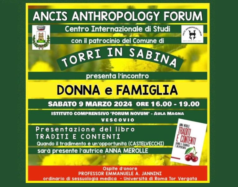 Giornata Internazionale della Donna, incontro dal titolo “Donna e Famiglia” a cura Ancis Anthropology Forum