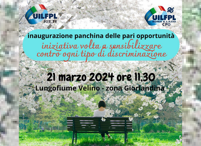 Il 21 marzo a Rieti installazione della “Panchina delle pari opportunità”