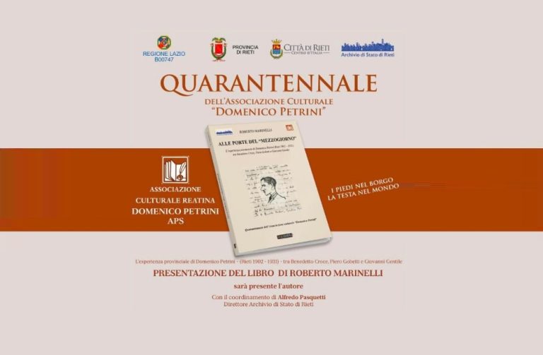 Associazione Culturale Domenico Petrini, il 19 aprile a Rieti l’evento per i 40 anni dalla fondazione
