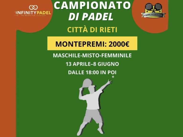 Ad aprile il 1° Campionato di Padel “Città di Rieti”