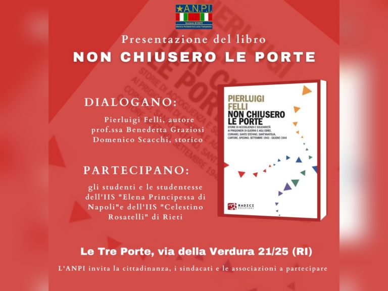 Il 16 aprile a Rieti presentazione del libro “Non chiusero le porte”
