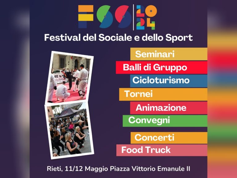 L’11 e 12 maggio a Rieti “Il Festival del Sociale e dello Sport 2024”