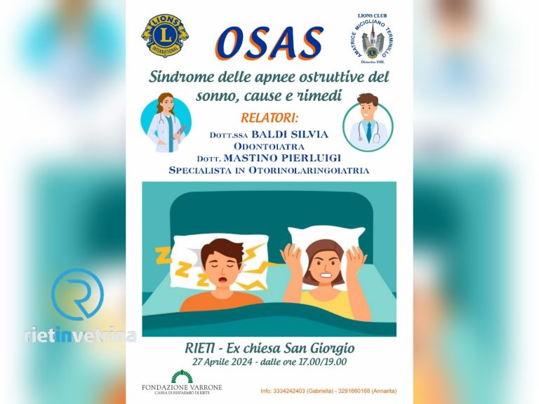 Apnee notturne, cause e sintomi. Se ne parla a Rieti il 27 aprile