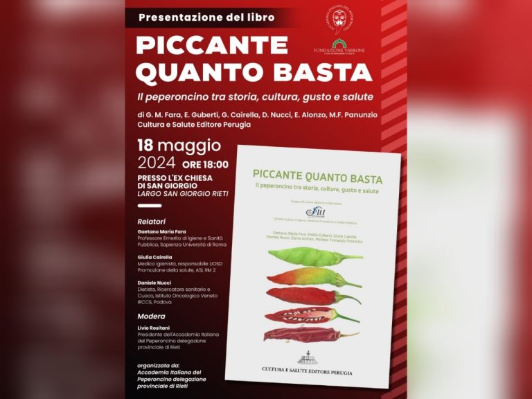 Il 18 maggio presentazione del libro “Piccante quanto basta”